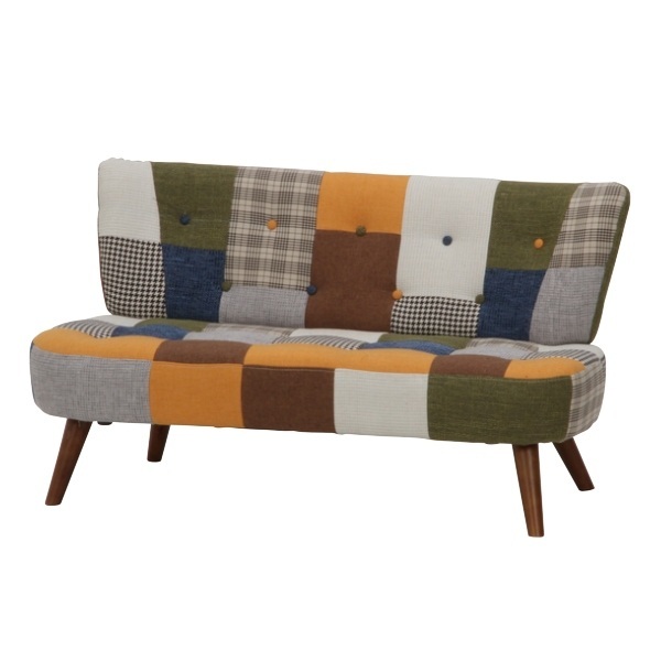 不二貿易（Fuji Boeki） ソファ 幅123cm 二人掛け 2人用 ボタン パッチ