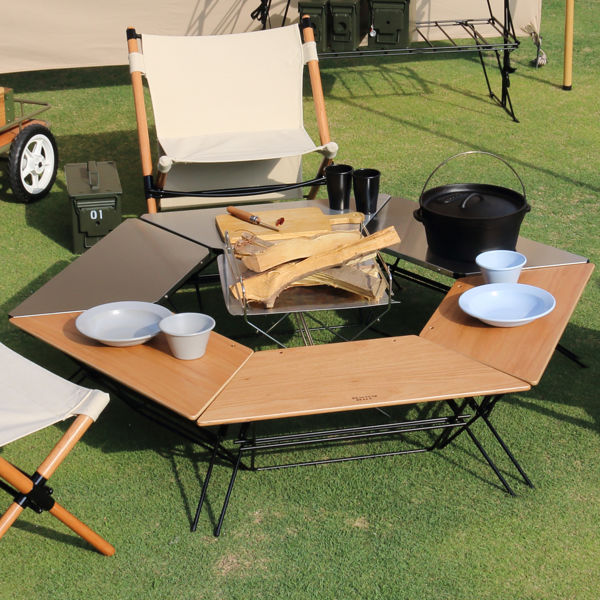 弘益 アウトドア テーブル ステンレストップ 3台 アーチテーブル