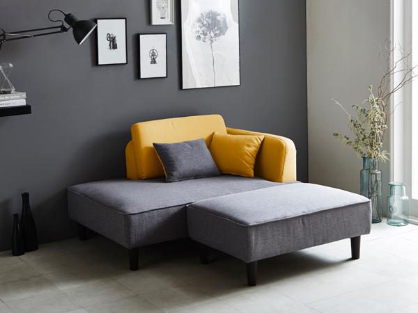 カウチソファ 2点セット バイカラー ワイドスツール コンセント 脚付き