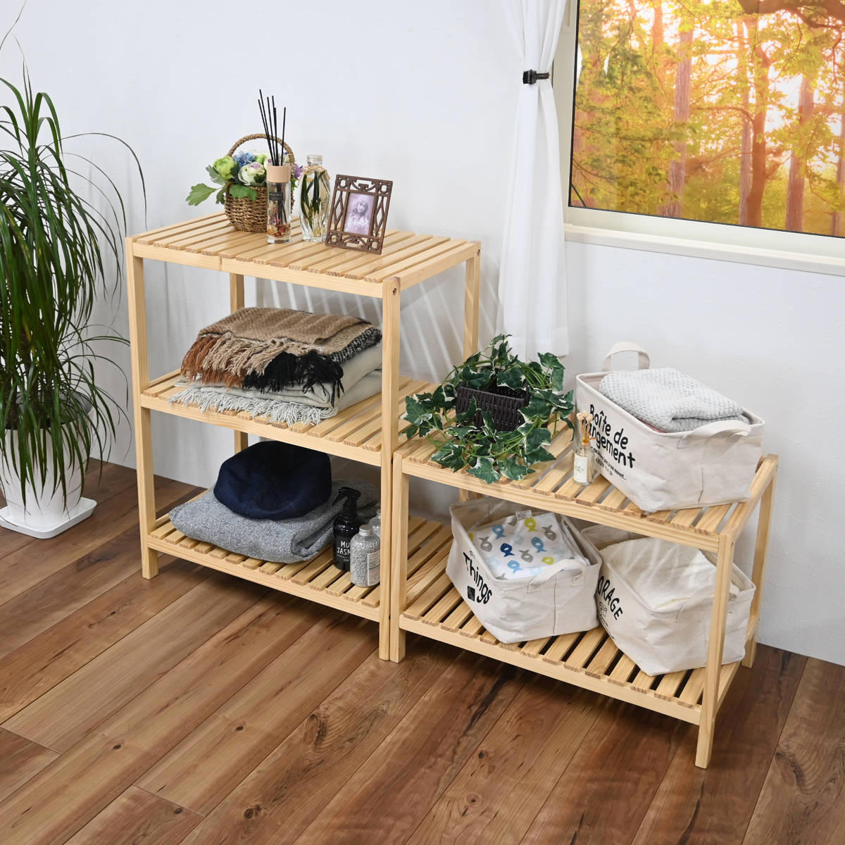 フクダクラフト ウッドラック 3段 天然木 すのこラック 幅60cm