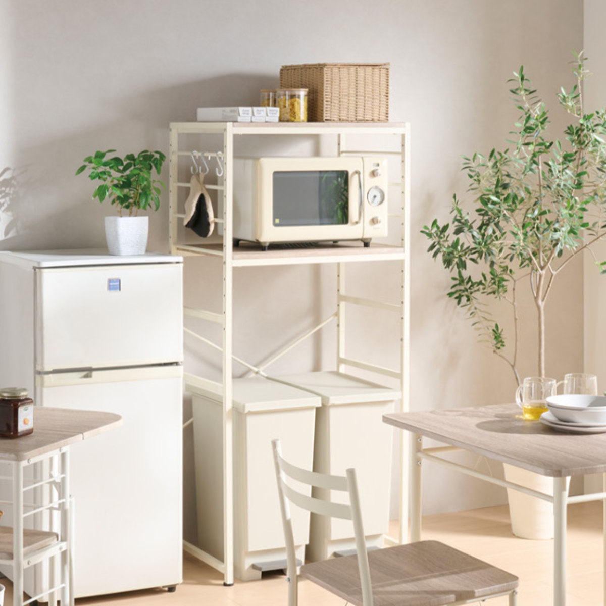 弘益 ゴミ箱上 レンジラック 幅64cm 可動棚 フック付 Like Vintage