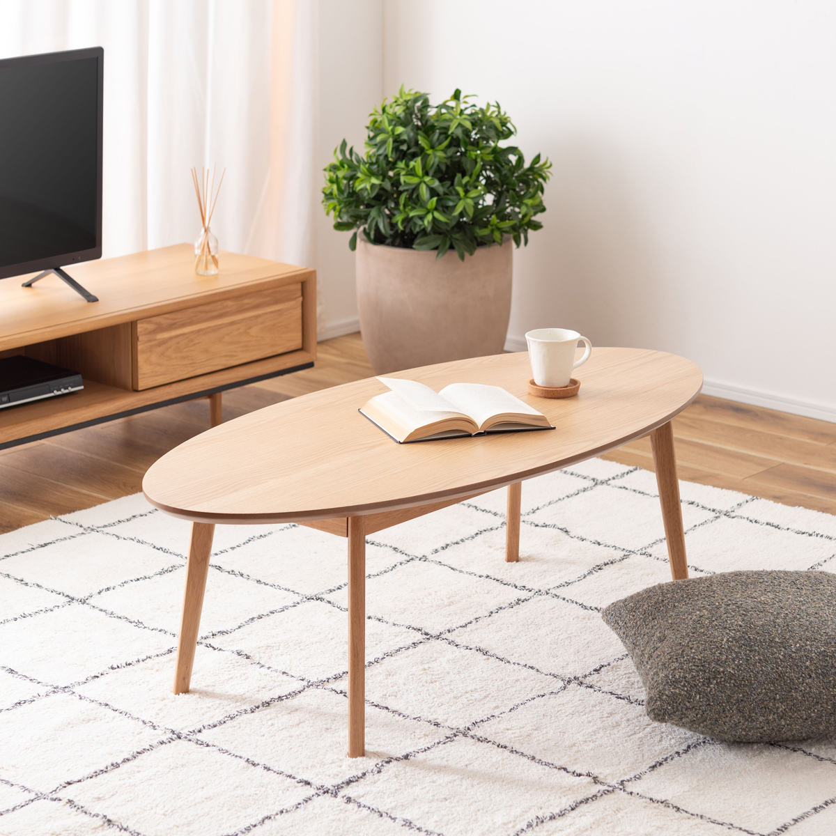 東谷 リビングテーブル オーバル型 幅120cm 高さ38cm （ オーク 木製