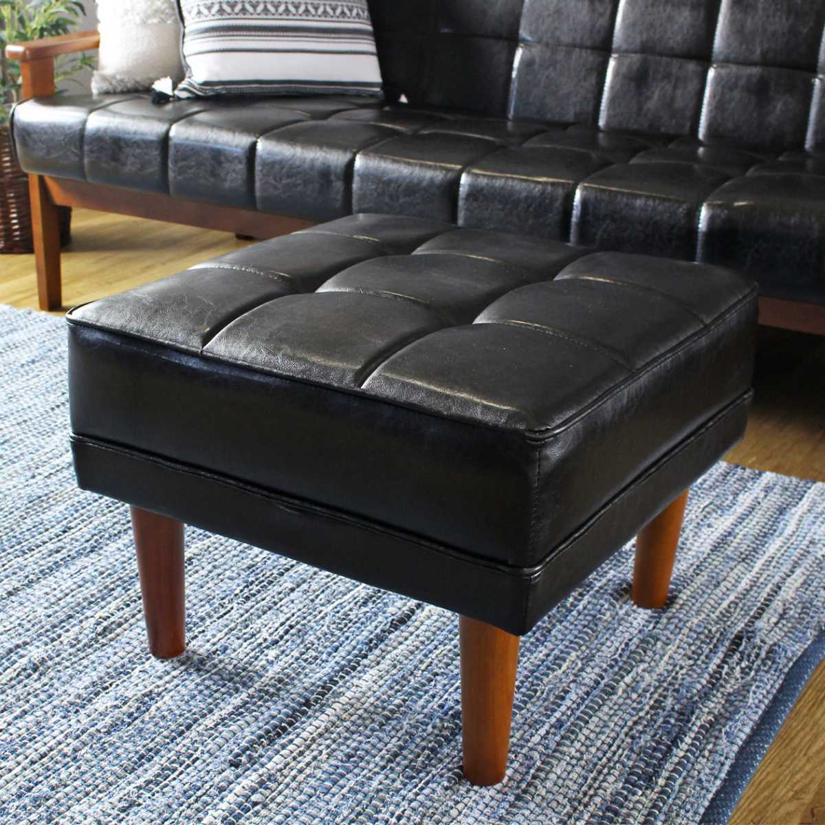 岩附 オットマン 高さ40cm レザー調 木製 （ チェア スツール 1人掛け