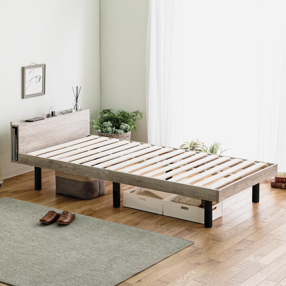 すのこベッド ベッドフレーム シングル セミダブル 宮棚 3段階高さ調整