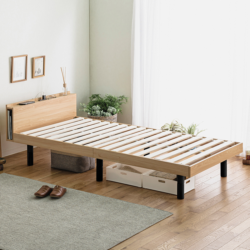 すのこベッド ベッドフレーム シングル セミダブル 宮棚 3段階高さ調整