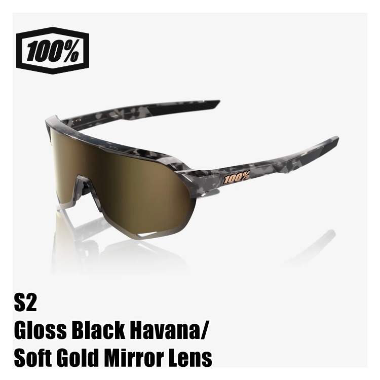 100% ワンハンドレッド S2 Gloss Black Havana/Soft Gold Mirror Lens