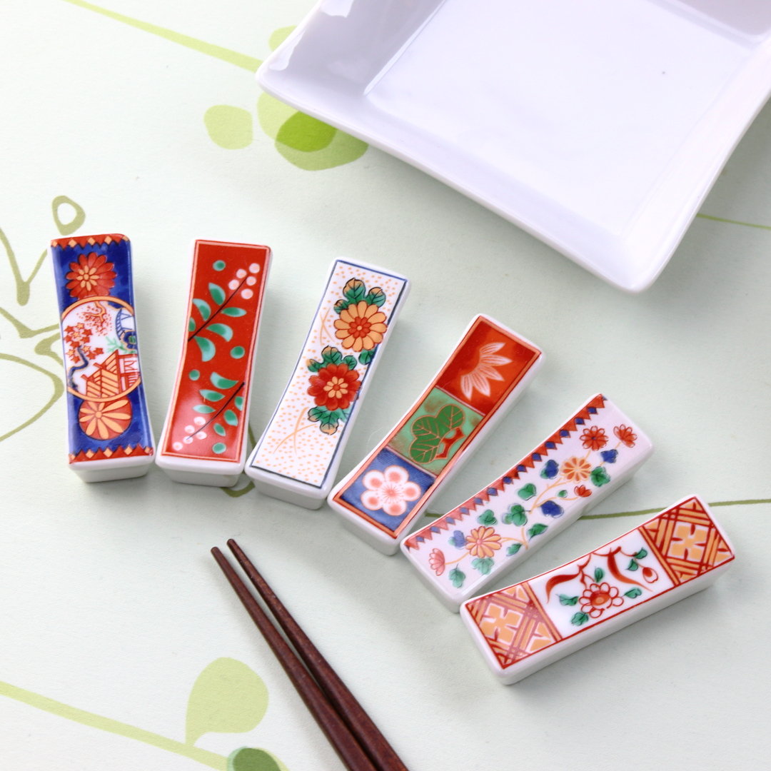 赤絵の和柄長角箸置き 日本製 美濃焼 箸置き はしおき カトラリー