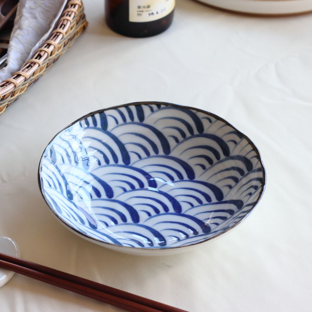 藍縄文 浅鉢 17cm 日本製 美濃焼 5.5寸浅丼 ボウル ボール 中鉢 鉢 小