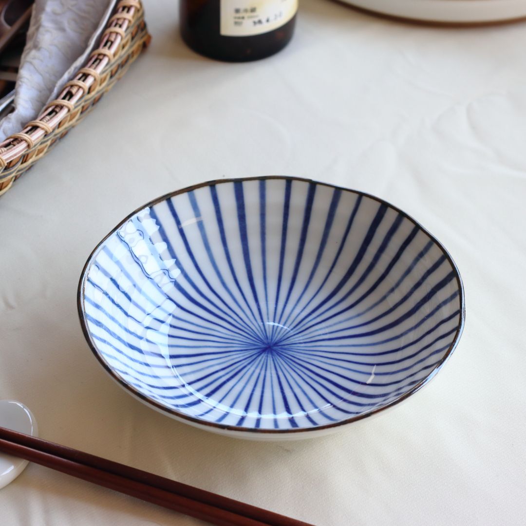 藍縄文 浅鉢 17cm 日本製 美濃焼 5.5寸浅丼 ボウル ボール 中鉢 鉢 小