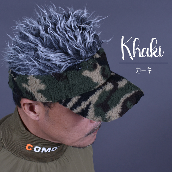 ゴルフ 帽子 冬 防寒 サンバイザー キャップ ウィッグ付き シルバー