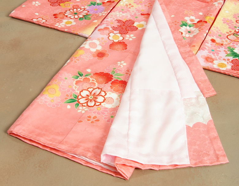 京美 お宮参り 着物 女の子 絹100％ 正絹女児初着 ピンク色 熨斗 桜 鈴