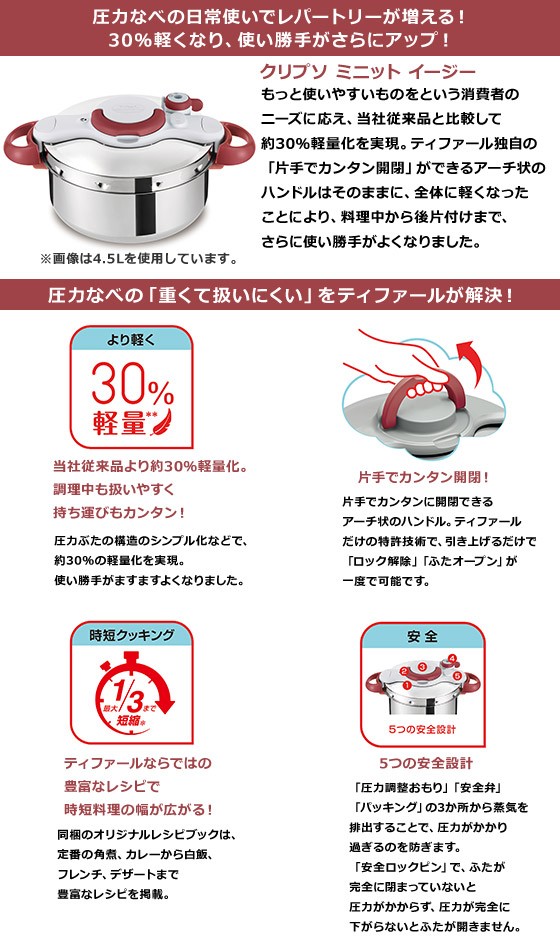 クリプソ ミニット ティファール 圧力鍋 4.5L イージー ルビーレッド