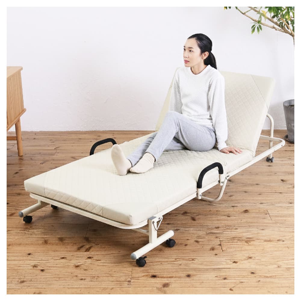 折りたたみベッド シングル マットレス付き 14段階 リクライニング