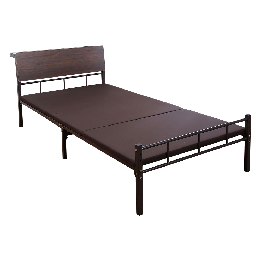 宮棚付きパイプベッド シングル 木目調 フレーム ベッド コンセント