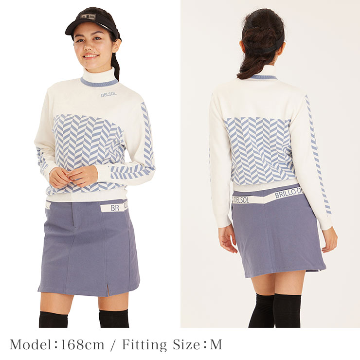 7790 ヘリンボーン柄タートルネックニット M/L/LL/3L レディースゴルフ