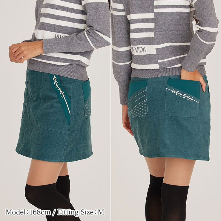 7849 異素材使い コーデュロイスカート M/L/LL/3L/4L レディースゴルフ