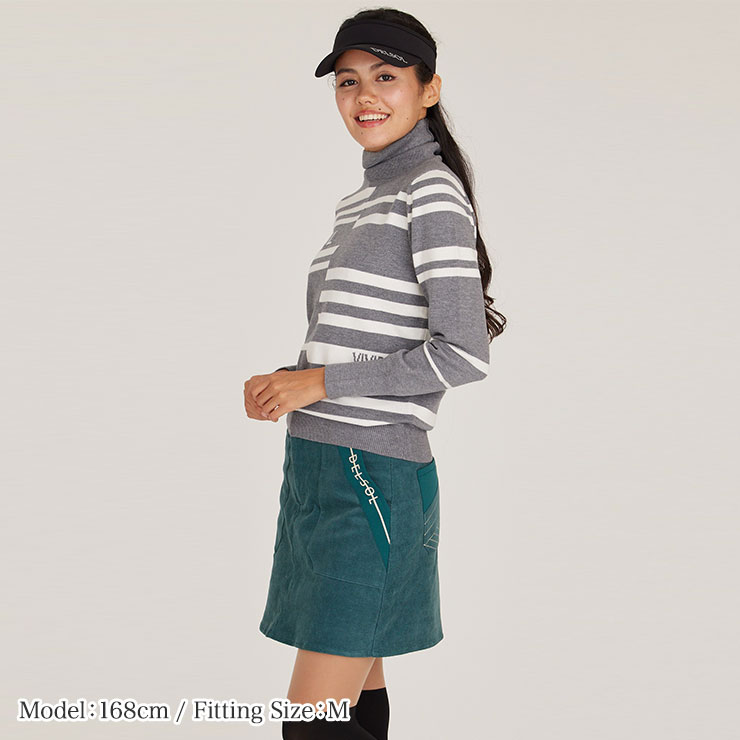 7849 異素材使い コーデュロイスカート M/L/LL/3L/4L レディースゴルフ