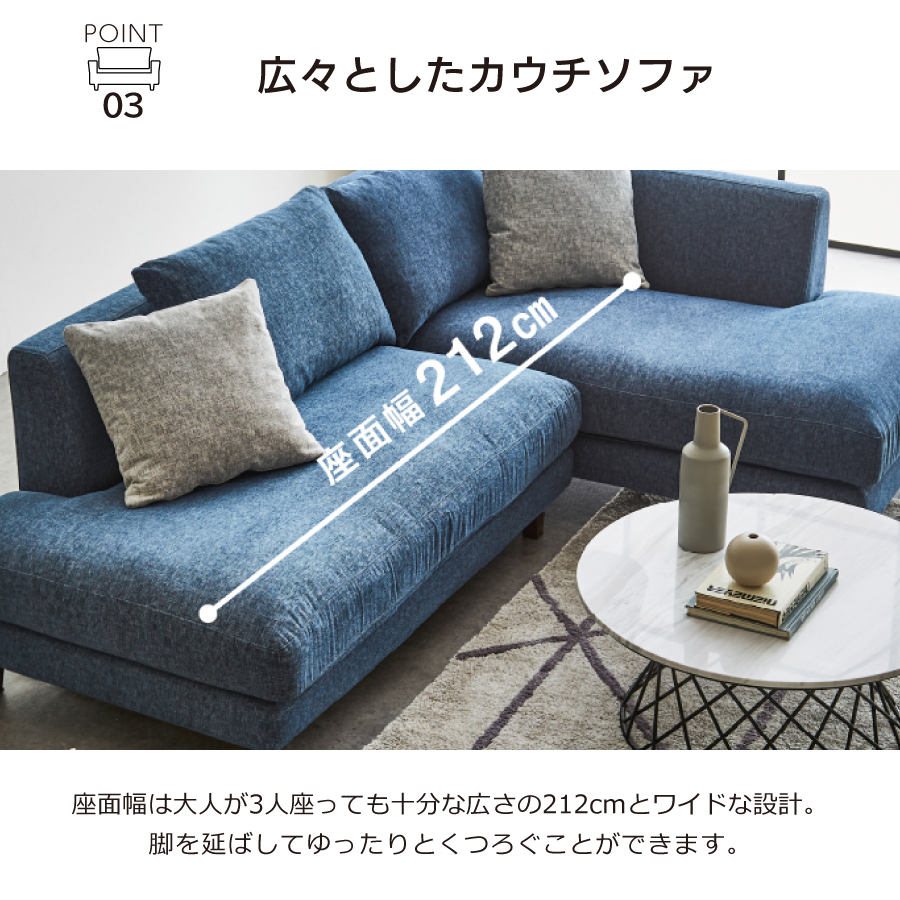 レビューでクーポン進呈】レイモンズ カウチソファ ブルー 鉄脚 3人