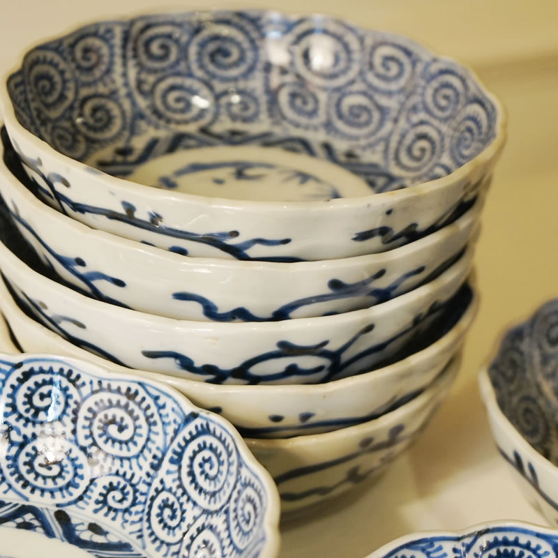 生活雑貨 ヴィンテージ 古伊万里 15cm 丸皿 蛸唐草文 10枚セット 送料