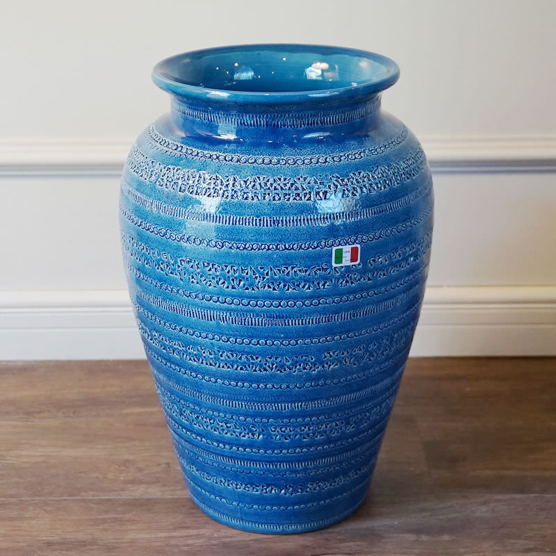 傘立て アンブレラスタンド 陶器 イタリア製傘立て ブルー 青 丸型