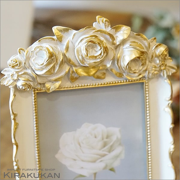 フォトフレーム 写真立て 薔薇のフォトフレーム ローズ ホワイト