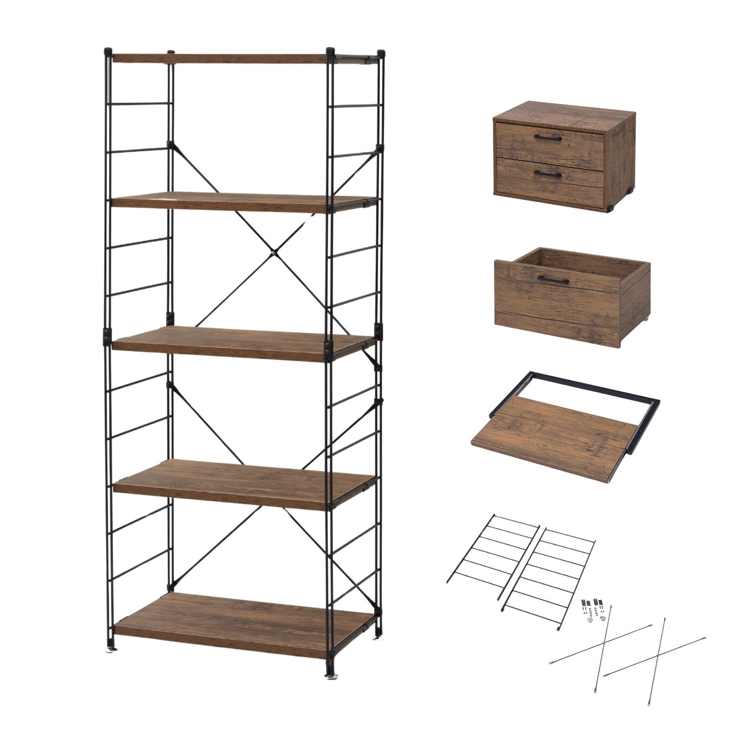 山善（YAMAZEN） ラック キッチンラック 木製棚板 5段 セット 幅65