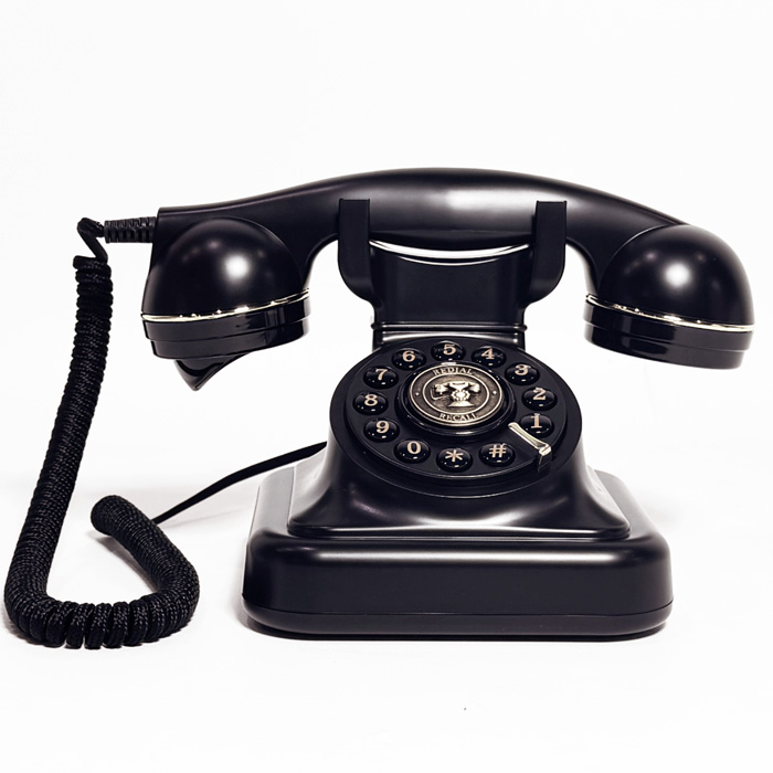 電源不要 固定電話機【アンティーク黒電話】 プッシュホン 黒電話