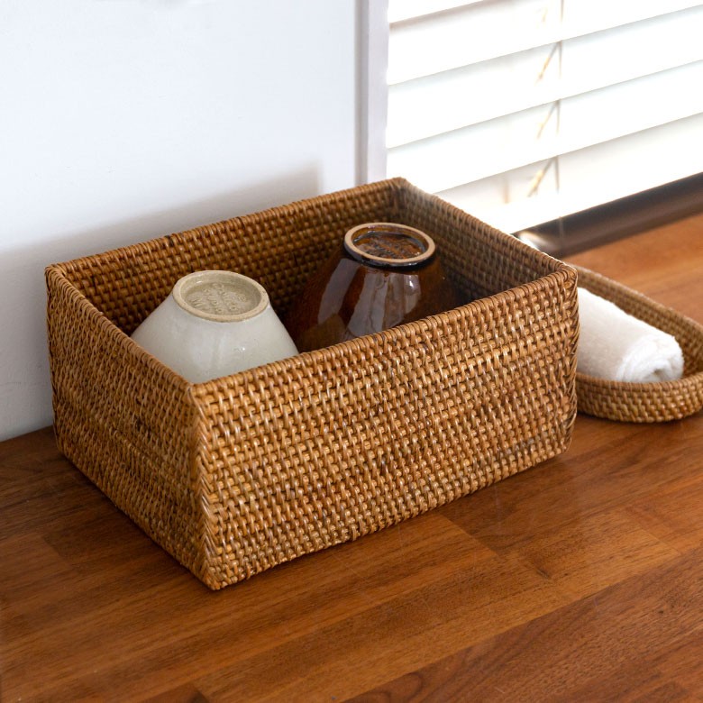 収納ボックス 長方形 ラタン バスケット 四角 箱 ケース カゴ アジアン