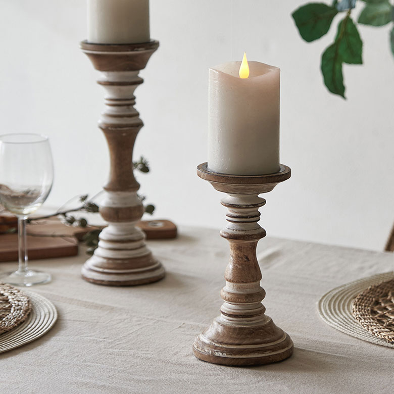 ELEMENTS キャンドルスタンド ホワイトウォッシュ木製 ラウンド型 S