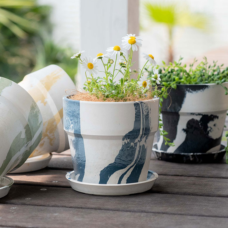 植木鉢 プランツポット 4号鉢 プラスチック マーブル模様 受け皿付き