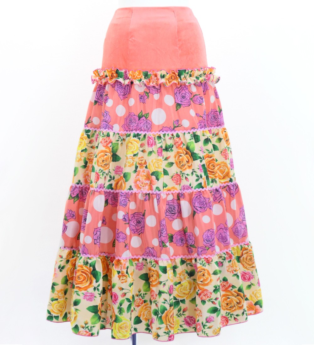 フラメンコ ピキージョ＆スカートセット ローズ ピンク×ベージュ S-L