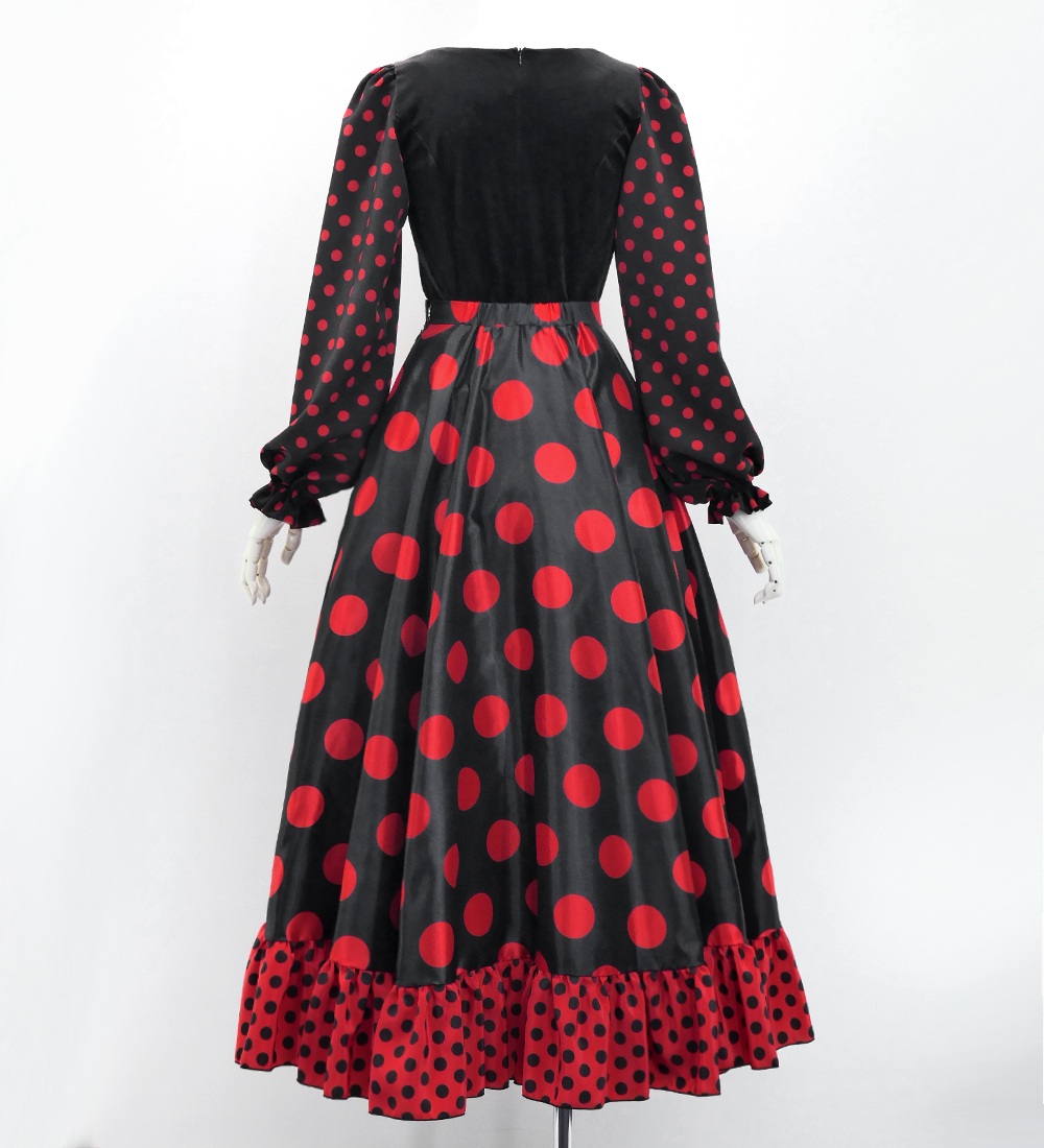 フラメンコ 水玉 セットアップ ブラック×レッド S-Lサイズ FBS-2