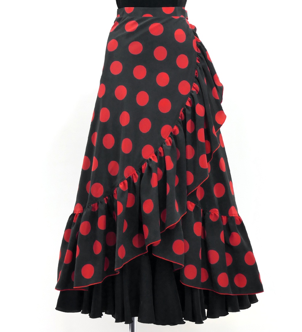 フラメンコ 巻きスカート 水玉 ブラック×レッド Fサイズ FMS-1 : emika