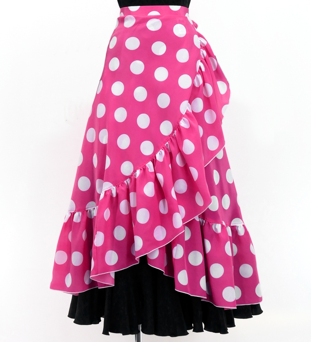 フラメンコ 巻きスカート 水玉 チェリーピンク×ホワイト Fサイズ FMS-2