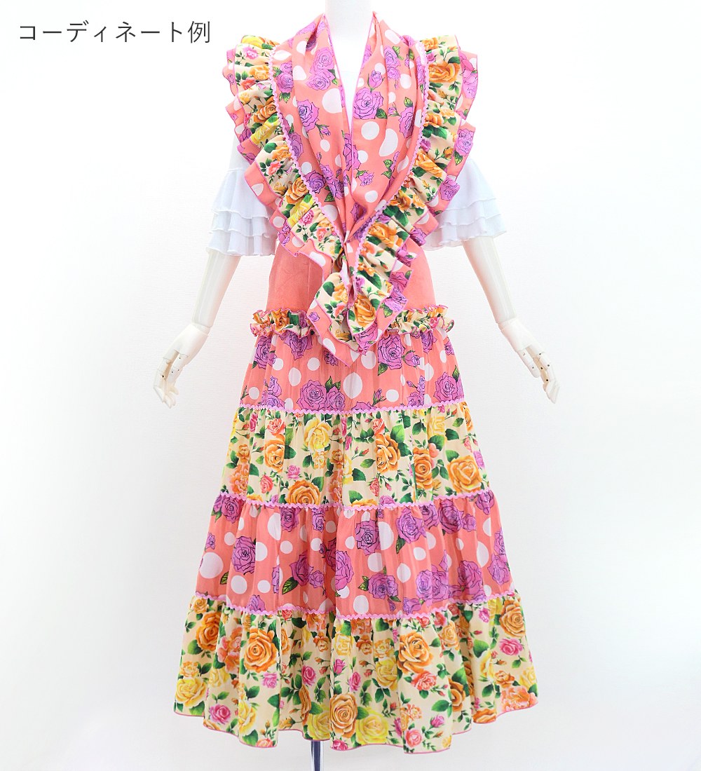 フラメンコ ピキージョ＆スカートセット ローズ ピンク×ベージュ S-L