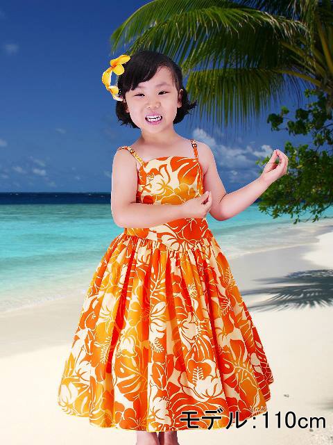フラダンス ケイキ(ジュニア) ミディ丈 ムームードレス オレンジ 140