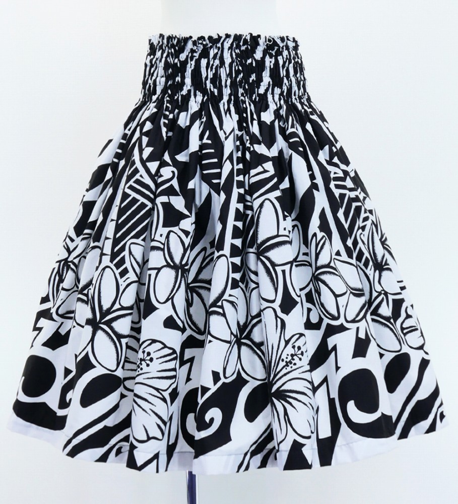 フラダンス パウスカート シングル78cm丈 ホワイト×ブラック 3000