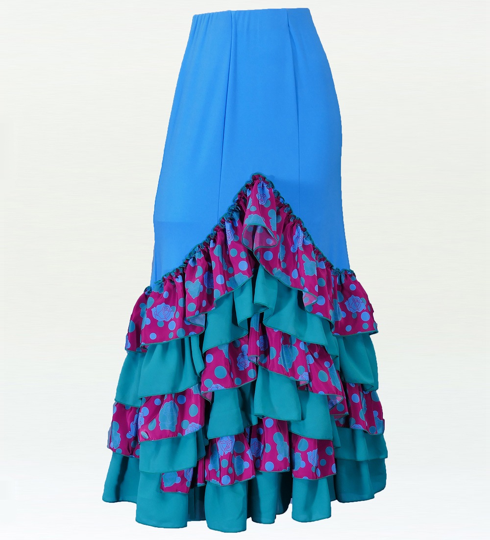 フラメンコ ローズ&水玉 フリル マーメイド ファルダ スカート ライト