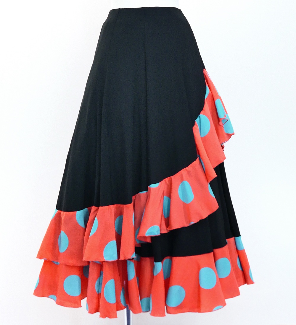 フラメンコ 水玉 斜めフリル ファルダスカート ピンク Mサイズ 3047pi