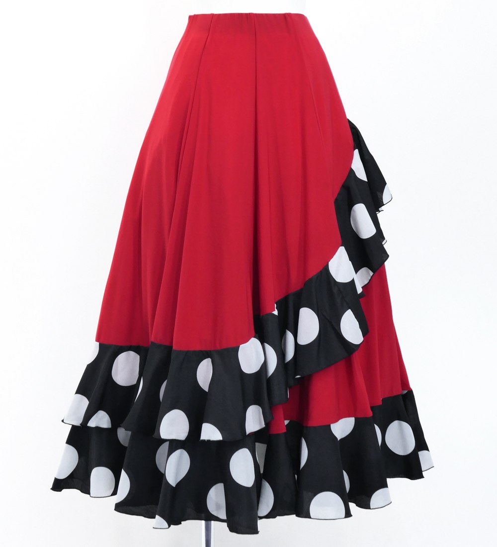フラメンコ 水玉 斜めフリル ファルダスカート レッド Mサイズ 3047rd