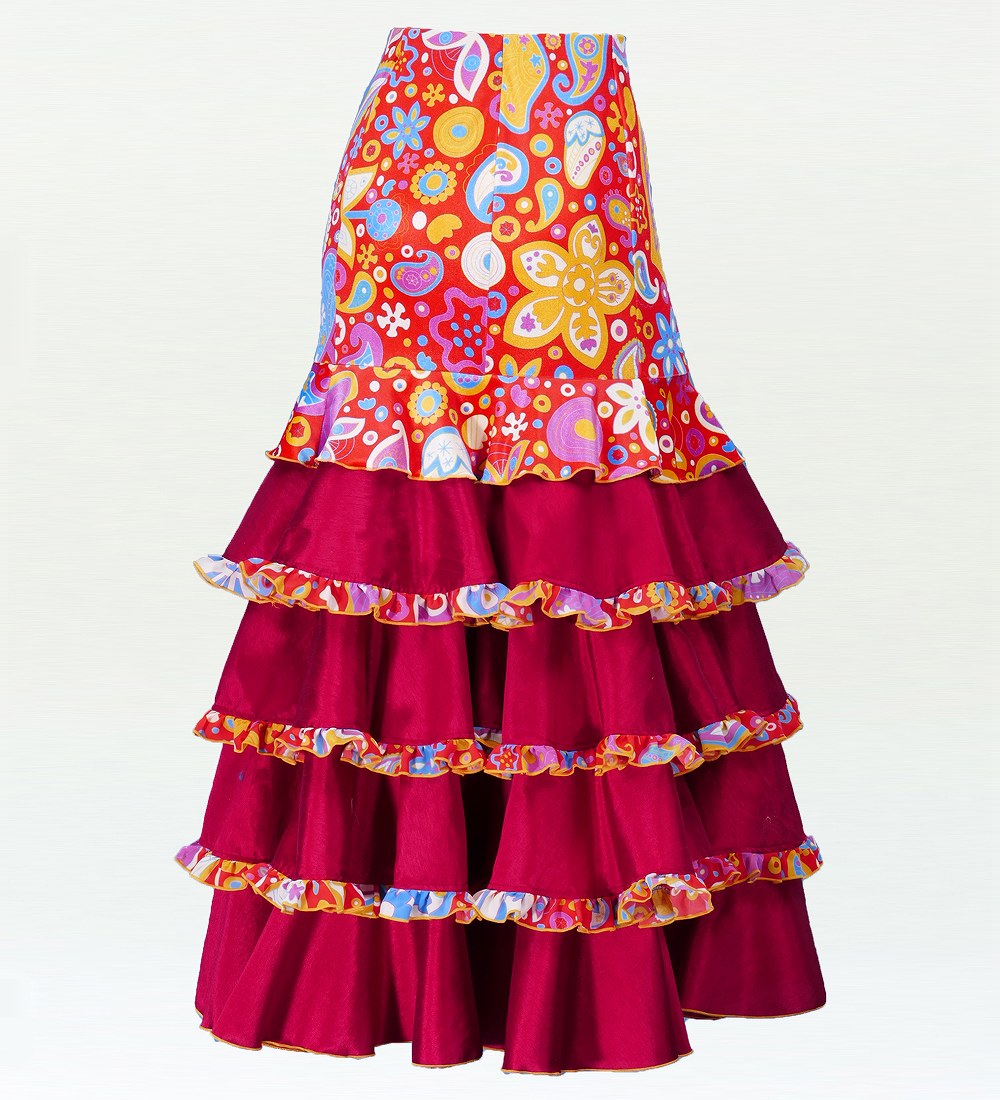 フラメンコ ベルベット マーメード ファルダ スカート レッド