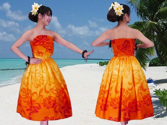 フラダンス ムームー フロントドレープミディ丈ドレス [LL] オレンジ