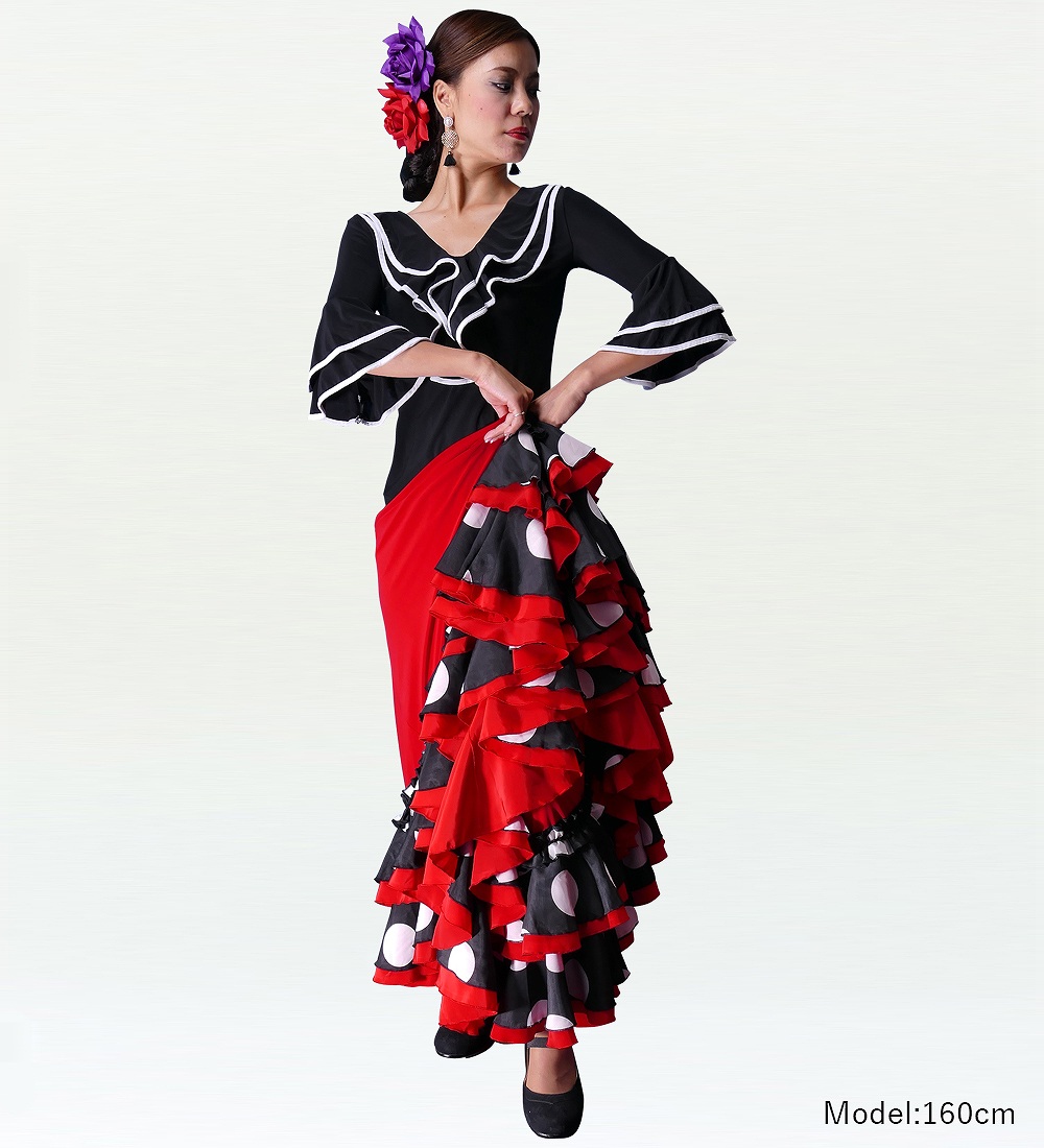 フラメンコ 水玉フリル ファルダスカート レッド フリーサイズ 2035r