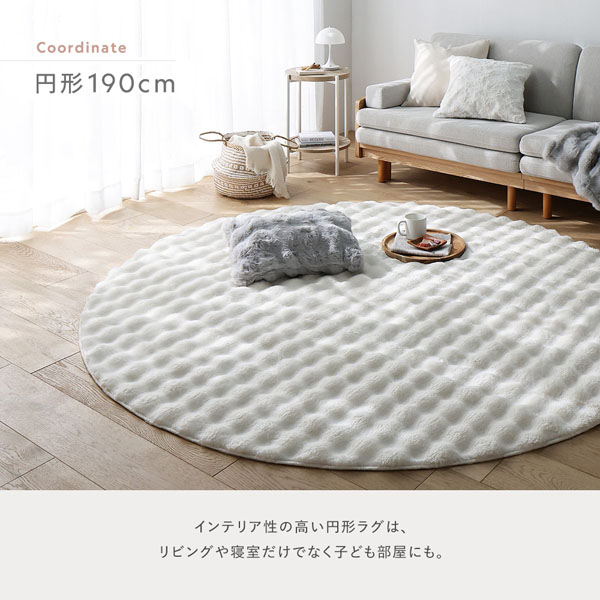 ふわもこ ラグ 約190×190cm アイボリー 洗える 抗菌 消臭 ペット臭
