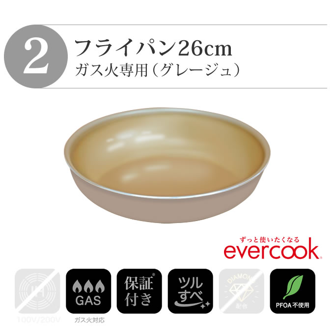 evercook フライパンセット エバークック ガス火専用 着脱式
