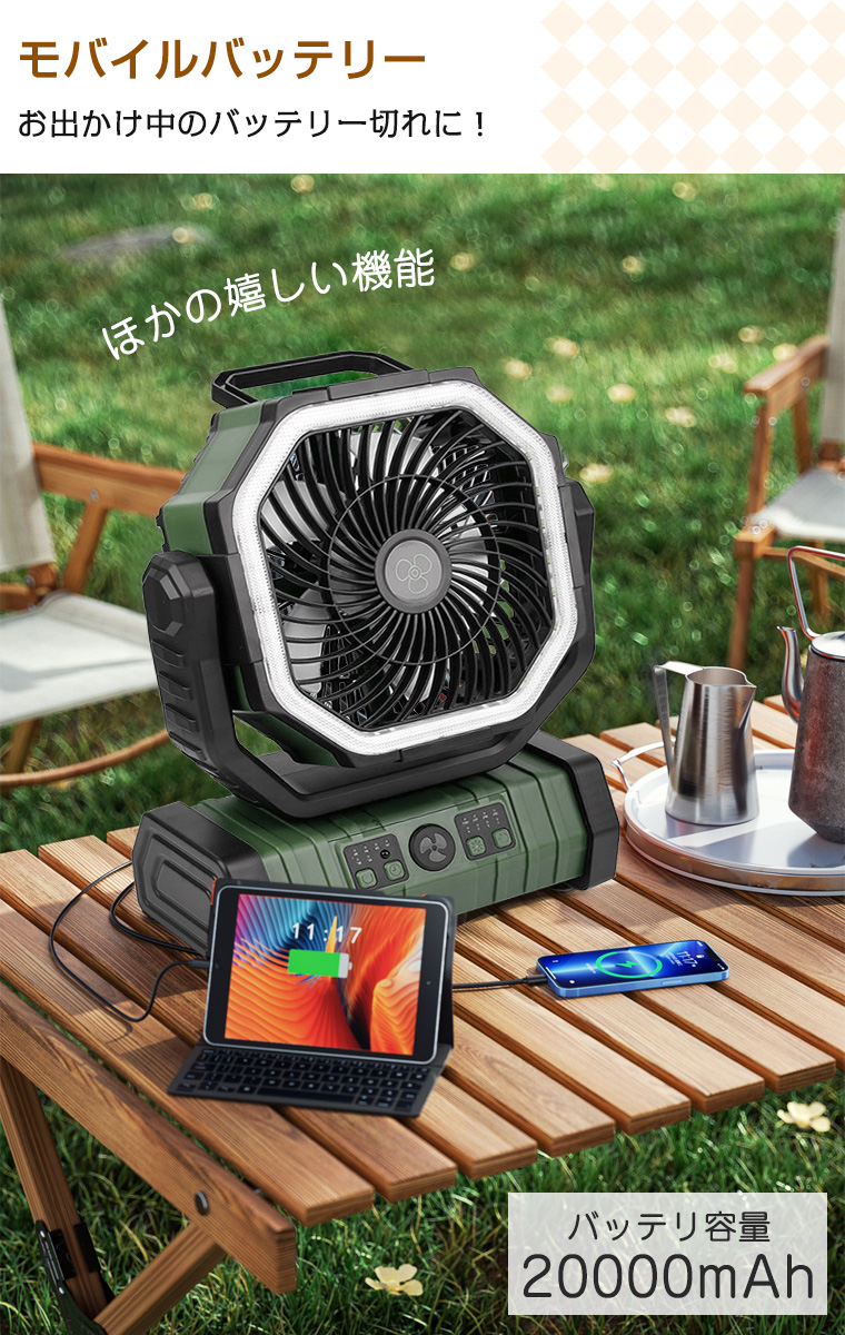 20000mAh大容量】扇風機 キャンプ 扇風機 アウトドア 自動首振り
