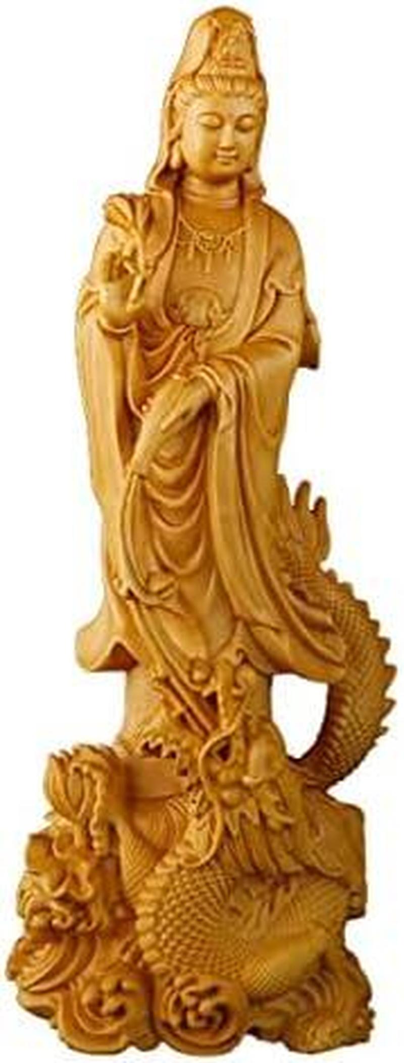 仏像 木彫り 置物 龍上観音 観音像 龍乗観音 龍観音 高級天然ツゲ