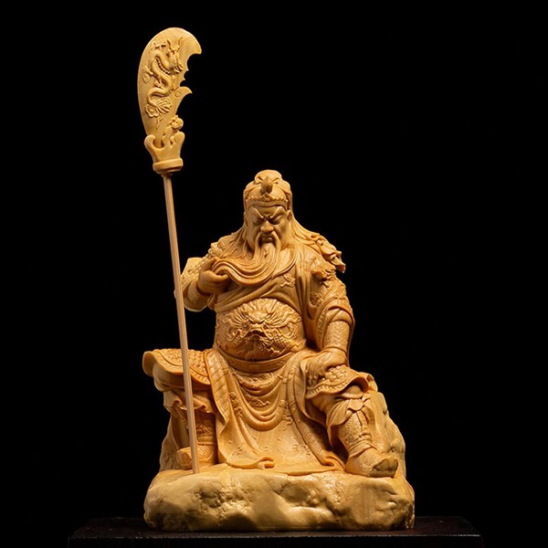 ツゲの木彫り 関羽像 三國武将シリーズ 関羽 関雲長 武神 木製 彫刻