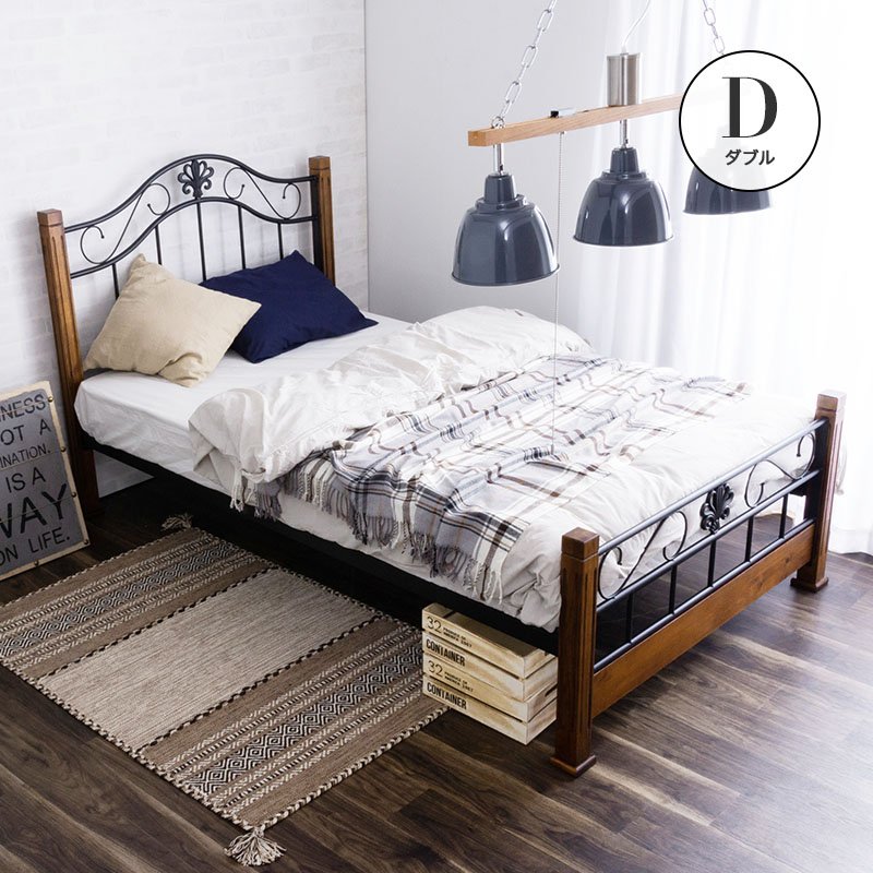 MINT ベッド アイアンベッド ダブル ベッドフレーム 天然木 シック