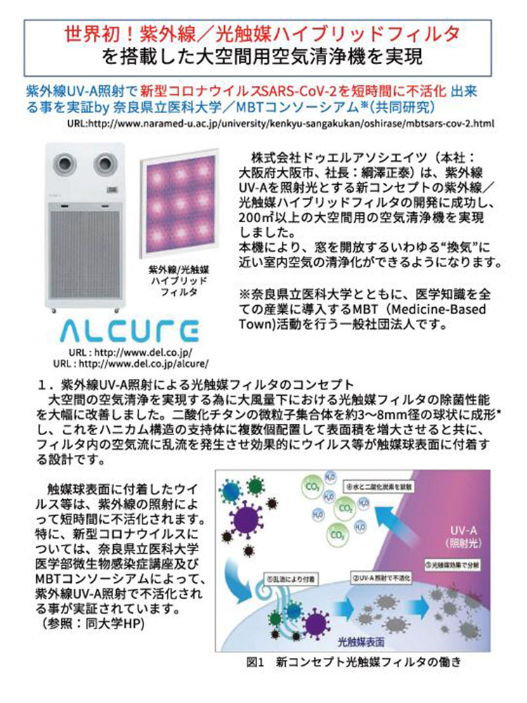 ALCURE アルキュア A100C 中型 空気清浄機 光触媒＆マイナスイオン機能
